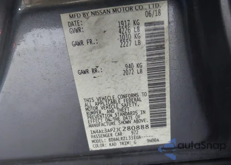 2018 Nissan Altima 2.5 Sl z USA, uszkodzony, nr VIN 1N4AL3AP2JC280888